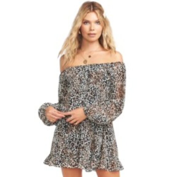 Show Me Your MuMu Lee Lee Cheetah Ruffle Dress Large - Picture 1 of 5